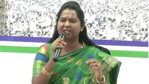 Vundavalli Sridevi of the YSRCP was elected from Tadikonda assembly constituency which is reserved for Scheduled Castes.(HT PHOTO) Vundavalli Sridevi of the YSRCP was elected from Tadikonda assembly constituency which is reserved for Scheduled Castes.(HT PHOTO)