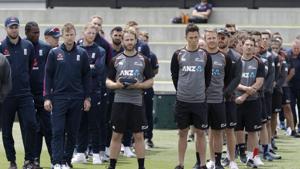 New Zealand and England players watch as local maori perform a haka during an official welcome ceremony ahead of the first cricket test at Bay Oval in Mount Maunganui(AP) New Zealand and England players watch as local maori perform a haka during an official welcome ceremony ahead of the first cricket test at Bay Oval in Mount Maunganui(AP)
