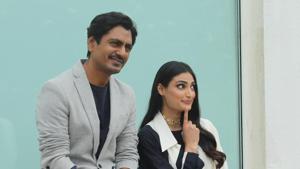 Nawazuddin Siddiqui and Athiya Shetty during a Motichoor Chaknachoor promotional event.(IANS) Nawazuddin Siddiqui and Athiya Shetty during a Motichoor Chaknachoor promotional event.(IANS)