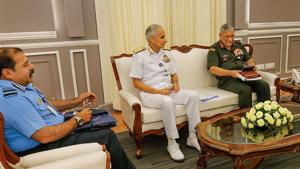 Chief of the Army Staff General Bipin Rawat, Chief of the Naval Staff Admiral Karambir Singh and Chief of the Air Staff Air Chief Marshal RKS Bhadauria.(PTI FILE) Chief of the Army Staff General Bipin Rawat, Chief of the Naval Staff Admiral Karambir Singh and Chief of the Air Staff Air Chief Marshal RKS Bhadauria.(PTI FILE)
