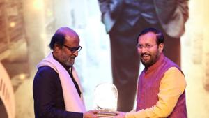 Prakash Javadekar with Rajinikanth at IFFI 2019. Prakash Javadekar with Rajinikanth at IFFI 2019.