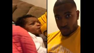 The video, posted on Twitter, explains that the dad had to come up with a way to feed his daughter.(Twitter/@SJPeace) The video, posted on Twitter, explains that the dad had to come up with a way to feed his daughter.(Twitter/@SJPeace)