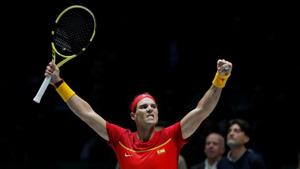 Spain's Rafael Nadal celebrates winning his group stage match against Russia's Karen Khachanov(REUTERS)