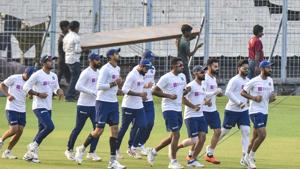 Indian cricket captain Virat Kohli and others during a training session.(PTI) Indian cricket captain Virat Kohli and others during a training session.(PTI)