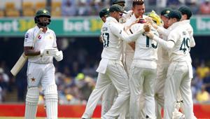 Pakistan’s Asad Shafiq offered most resistance to the barrage from the Australian pace battalion with a fine knock of 76 before he was ousted by a Cummins delivery that removed his middle stump.(AP) Pakistan’s Asad Shafiq offered most resistance to the barrage from the Australian pace battalion with a fine knock of 76 before he was ousted by a Cummins delivery that removed his middle stump.(AP)
