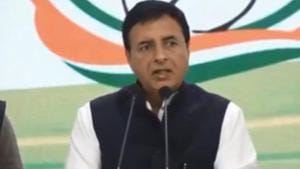 Congress leader Randeep Singh Surjewala addressing the media on the Maharashtra government formation onSaturday.(Screengrab from live footage.) Congress leader Randeep Singh Surjewala addressing the media on the Maharashtra government formation onSaturday.(Screengrab from live footage.)
