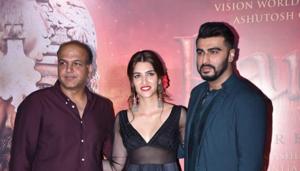 Ashutosh Gowariker, Kriti Sanon and Arjun Kapoor at the song launch of Panipat. Ashutosh Gowariker, Kriti Sanon and Arjun Kapoor at the song launch of Panipat.