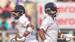 Kolkata: Indian Skipper Virat Kohli and teammate Ajinkya Rahane.(PTI) Kolkata: Indian Skipper Virat Kohli and teammate Ajinkya Rahane.(PTI)