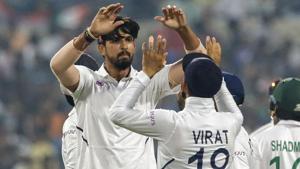 India's Ishant Sharma, left, and Virat Kohli celebrate.(AP) India's Ishant Sharma, left, and Virat Kohli celebrate.(AP)