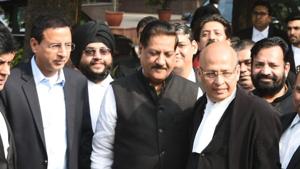 Prithvi Raj Chavan, Abhishek Manu Singhvi and Randeep Surjewala after the hearing at Supreme Court.(HT/Vipin Kumar) Prithvi Raj Chavan, Abhishek Manu Singhvi and Randeep Surjewala after the hearing at Supreme Court.(HT/Vipin Kumar)