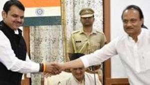 Mumbai, India - Nov. 23, 2019:Devendra Fadnavis appointed as Maharashtra CM and Ajit pawar as Deputy CM in presence of Maharashtra governor Bhagat Singh Koshyari at Raj Bhavan in Mumbai, India, on Saturday, November 23, 2019. (HT PHOTO) Mumbai, India - Nov. 23, 2019:Devendra Fadnavis appointed as Maharashtra CM and Ajit pawar as Deputy CM in presence of Maharashtra governor Bhagat Singh Koshyari at Raj Bhavan in Mumbai, India, on Saturday, November 23, 2019. (HT PHOTO)