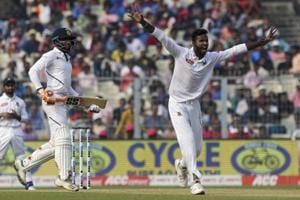 Ebadot Hossain during the second test match between India and Bangladesh.(AP) Ebadot Hossain during the second test match between India and Bangladesh.(AP)