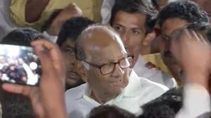NCP chief Sharad Pawar. leaves after a meeting with party MLAs at YB Chavan Center in Mumbai on Saturday. (ANI Photo) NCP chief Sharad Pawar. leaves after a meeting with party MLAs at YB Chavan Center in Mumbai on Saturday. (ANI Photo)