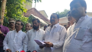 Talking to reporters after his visit to Raj Bhavan, Jayant Patil said the Shiv Sena-NCP-Congress combine has support of 162 MLAs.(Anshuman Poyrekar/ HT Photo)