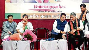 CM Devendra Fadnavis at a BJP meeting in Mumbai on Sunday.(PTI) CM Devendra Fadnavis at a BJP meeting in Mumbai on Sunday.(PTI)