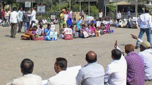 Employees of Telangana State Road Transport Corporation (TSRTC) during their ongoing strike, in Secunderabad, Monday, Nov. 25, 2019.(PTI file photo) Employees of Telangana State Road Transport Corporation (TSRTC) during their ongoing strike, in Secunderabad, Monday, Nov. 25, 2019.(PTI file photo)