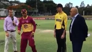 Usman Khawaja during coin toss in Marsh Cup Final.(WACA/ Twitter) Usman Khawaja during coin toss in Marsh Cup Final.(WACA/ Twitter)