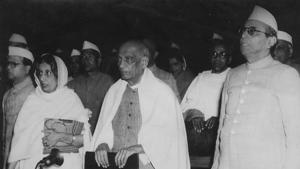 23 November 1949 - Union Health Minister Rajkumari Amrit Kaur, Union Home Minister Sardar Vallabhbhai Patel, BG Kher, First Chief Minister of Bombay state comprising modern Maharashtra and Gujarat states and others Members of the Constituent Assembly stand as the National Anthem is played After India's constitution was adopted by President DR Rajendra Prasad - HT Archive 23 November 1949 - Union Health Minister Rajkumari Amrit Kaur, Union Home Minister Sardar Vallabhbhai Patel, BG Kher, First Chief Minister of Bombay state comprising modern Maharashtra and Gujarat states and others Members of the Constituent Assembly stand as the National Anthem is played After India's constitution was adopted by President DR Rajendra Prasad - HT Archive