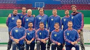 The Indian Davis Cup team at the indoor courts of the National Tennis Centre in Nur-Sultan(HT Photo) The Indian Davis Cup team at the indoor courts of the National Tennis Centre in Nur-Sultan(HT Photo)