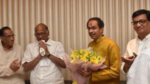 Shiv Sena chief Uddhav Thackeray and NCP chief Sharad Pawar during meeting of Shiv Sena , NCP and Congress leaders.(HT Photo) Shiv Sena chief Uddhav Thackeray and NCP chief Sharad Pawar during meeting of Shiv Sena , NCP and Congress leaders.(HT Photo)