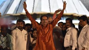 Shiv Sena chief Uddhav Thackeray takes oath during the swearing-in ceremony at Shivaji park in Mumbai on Thursday.(Anshuman Poyrekar/HT Photo) Shiv Sena chief Uddhav Thackeray takes oath during the swearing-in ceremony at Shivaji park in Mumbai on Thursday.(Anshuman Poyrekar/HT Photo)