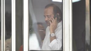 Ajit Pawar at Vidhan Bhavan in Mumbai on Wednesday, November 27.(Photo by Anshuman Poyrekar/ Hindustan Times) Ajit Pawar at Vidhan Bhavan in Mumbai on Wednesday, November 27.(Photo by Anshuman Poyrekar/ Hindustan Times)