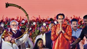 Maharashtra CM Uddhav Balasaheb Thackeray during the oath-taking ceremony.(PTI) Maharashtra CM Uddhav Balasaheb Thackeray during the oath-taking ceremony.(PTI)