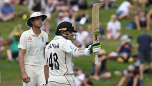 New Zealand's Tom Latham celebrates his half century.(REUTERS) New Zealand's Tom Latham celebrates his half century.(REUTERS)