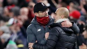 Liverpool manager Juergen Klopp with Manchester City manager Pep Guardiola.(Action Images via Reuters) Liverpool manager Juergen Klopp with Manchester City manager Pep Guardiola.(Action Images via Reuters)