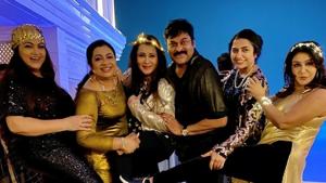 Chiranjeevi with his friends at the party. Chiranjeevi with his friends at the party.