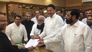 Congress’s Nana Parole filing his nomination for the Vidhan Sabha Speaker’s post on Saturday.(HT PHOTO) Congress’s Nana Parole filing his nomination for the Vidhan Sabha Speaker’s post on Saturday.(HT PHOTO)
