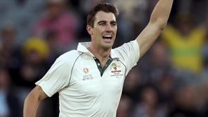 Australia's Pat Cummins celebrates the wicket of Pakistan's Azhar Ali.(AP) Australia's Pat Cummins celebrates the wicket of Pakistan's Azhar Ali.(AP)