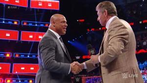 Kurt Angle with WWE chairman Vince McMahon.(WWE) Kurt Angle with WWE chairman Vince McMahon.(WWE)