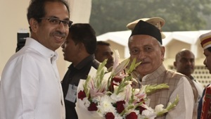 CM Uddhav Thackeray with Maharashtra Governor Bhagat Singh Koshyari at Vidhan bhavan in Mumbai(Anshuman Poyrekar/ HT Photo) CM Uddhav Thackeray with Maharashtra Governor Bhagat Singh Koshyari at Vidhan bhavan in Mumbai(Anshuman Poyrekar/ HT Photo)