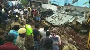 The compound wall collapsed on four houses at Nadur in Tamil Nadu’s Mettupalayam due to heavy rains.(ANI Photo) The compound wall collapsed on four houses at Nadur in Tamil Nadu’s Mettupalayam due to heavy rains.(ANI Photo)