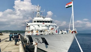 Indian Merchant Vessel Navdhenu Purna rescued 86 fishermen from 07 IFBs and a Japanese flag vessel MV Towada rescued around 34 fishermen from the distressed fishing boats.(ANI / Twitter) Indian Merchant Vessel Navdhenu Purna rescued 86 fishermen from 07 IFBs and a Japanese flag vessel MV Towada rescued around 34 fishermen from the distressed fishing boats.(ANI / Twitter)