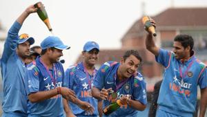Stuart Binny of India celebrates after winning the Royal London One Day International series.(Getty Images) Stuart Binny of India celebrates after winning the Royal London One Day International series.(Getty Images)
