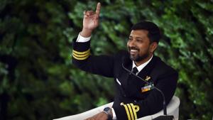 Indian Navy Commander Abhilash Tomy during the Hindustan Times Leadership Summit 2019 at Taj Palace in New Delhi on Friday. (Ajay Aggarwal/HT PHOTO) Indian Navy Commander Abhilash Tomy during the Hindustan Times Leadership Summit 2019 at Taj Palace in New Delhi on Friday. (Ajay Aggarwal/HT PHOTO)