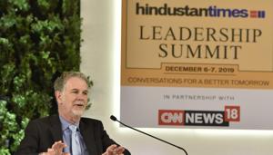 Novels, not Netflix, introduced binge concept, says Reed Hastings, Founder and CEO, Netflix during the Hindustan Times Leadership Summit 2019 at Taj Palace in New Delhi, India. (Sanjeev Verma/HT PHOTO) Novels, not Netflix, introduced binge concept, says Reed Hastings, Founder and CEO, Netflix during the Hindustan Times Leadership Summit 2019 at Taj Palace in New Delhi, India. (Sanjeev Verma/HT PHOTO)