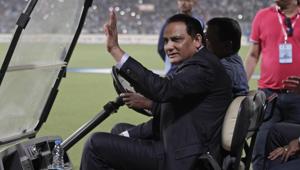 Mohammad Azharuddin during the first day of the second test match between India and Bangladesh, in Kolkata.(AP) Mohammad Azharuddin during the first day of the second test match between India and Bangladesh, in Kolkata.(AP)
