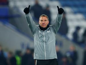 Leicester City manager Brendan Rodgers celebrates after the match.(REUTERS) Leicester City manager Brendan Rodgers celebrates after the match.(REUTERS)