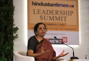 On other proposals to lift economy, the union minister said she would like to hear from others what can be done to boost consumer confidence.(Photo: Raj K Raj/ Hindustan Times) On other proposals to lift economy, the union minister said she would like to hear from others what can be done to boost consumer confidence.(Photo: Raj K Raj/ Hindustan Times)