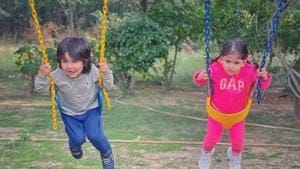 A picture of Taimur and Inaaya on swings was shared by Soha Ali Khan. A picture of Taimur and Inaaya on swings was shared by Soha Ali Khan.