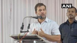 Congress MP Rahul Gandhi speaking at an event in Wayanad on Saturday.(ANI) Congress MP Rahul Gandhi speaking at an event in Wayanad on Saturday.(ANI)