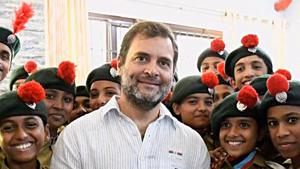 Congress leader Rahul Gandhi along with NCC cadets during Armed Forces Flag Day celebrations in Kalpetta on Saturday, Dec 7, 2019.(ANI) Congress leader Rahul Gandhi along with NCC cadets during Armed Forces Flag Day celebrations in Kalpetta on Saturday, Dec 7, 2019.(ANI)
