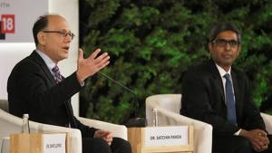 Dr. David Ludwig, Professor, Pediatrics and Nutrition at Harvard University and Pediatric Endocrinology at Boston Children’s Hospital and Dr. Satchin Panda, Professor, Salk Institute and author of The Circadian Code during HTLS 2019 in New Delhi on Saturday. (Raj K Raj/HT PHOTO) Dr. David Ludwig, Professor, Pediatrics and Nutrition at Harvard University and Pediatric Endocrinology at Boston Children’s Hospital and Dr. Satchin Panda, Professor, Salk Institute and author of The Circadian Code during HTLS 2019 in New Delhi on Saturday. (Raj K Raj/HT PHOTO)