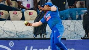 India's Rohit Sharma jumps to take a catch.(PTI) India's Rohit Sharma jumps to take a catch.(PTI)