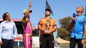 Faf du Plessis at the toss.(Twitter/Paarl Rocks) Faf du Plessis at the toss.(Twitter/Paarl Rocks)