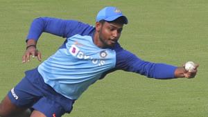 File image of India cricketer Sanju Samson in action during a practice session.(AP)