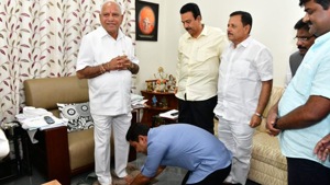 BS Yediyurappa, who came to power with a wafer-thin majority soon after, needed to win 6 out of the 15 seats to hold on to his chair. (Photo @BYVijayendra) BS Yediyurappa, who came to power with a wafer-thin majority soon after, needed to win 6 out of the 15 seats to hold on to his chair. (Photo @BYVijayendra)